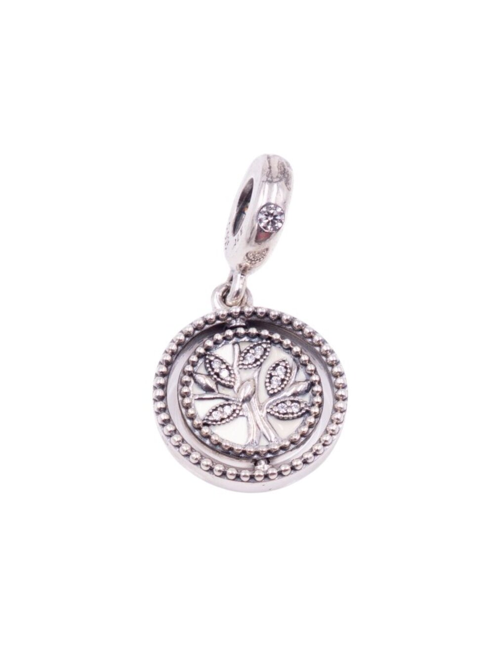 Pandora Retired Spinning Tree of Life Sterling Silver CZ Enamel Family Dangle
